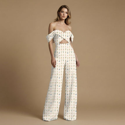 ivory cream floral print fabric draped — summer dress styling