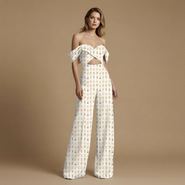 ivory cream floral print fabric draped — summer dress styling