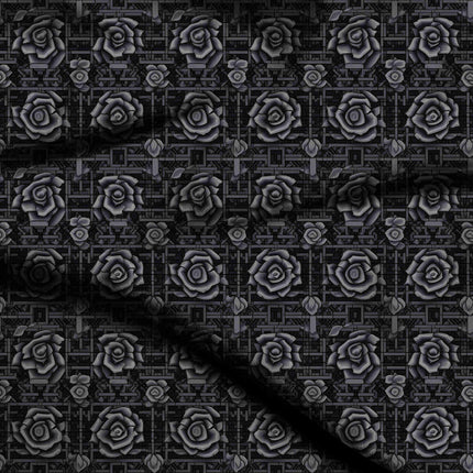 charcoal black floral fabric detail — matte finish digital print closeup