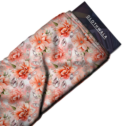 Peach Floral Digital Print Fabric for Maxi | Office Wear - Image 8