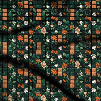 malachite green floral digital print fabric texture — medium scale closeup