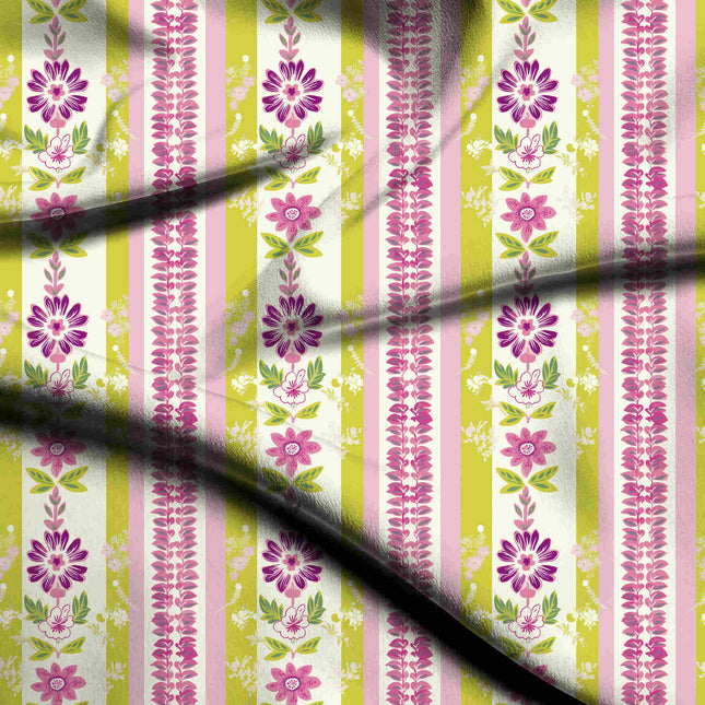 lime green floral digital print fabric texture — large scale closeup