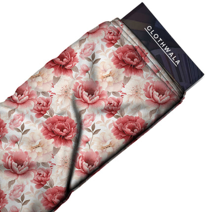 dusty rose floral fabric detail — textured finish digital print closeup