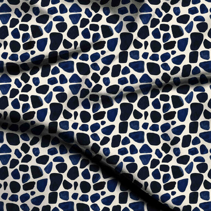 indigo blue abstract digital print fabric texture — medium scale closeup