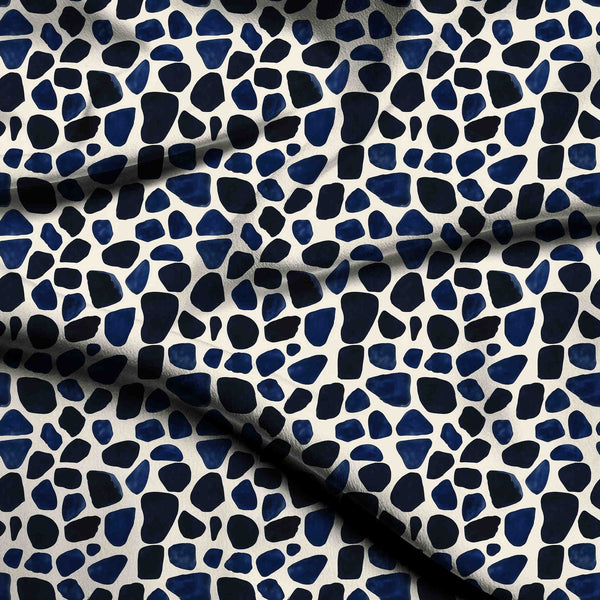 Indigo Blue Abstract Organic Stone Shapes Print Fabric