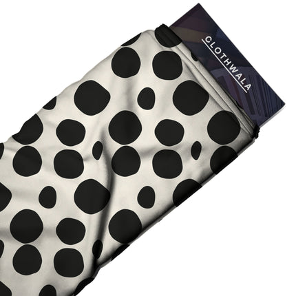 jet black polka all-over print pattern — large scale repeat layout