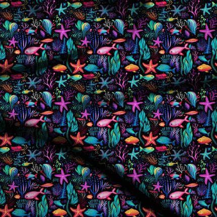 deep black tropical all-over print pattern — medium scale repeat layout