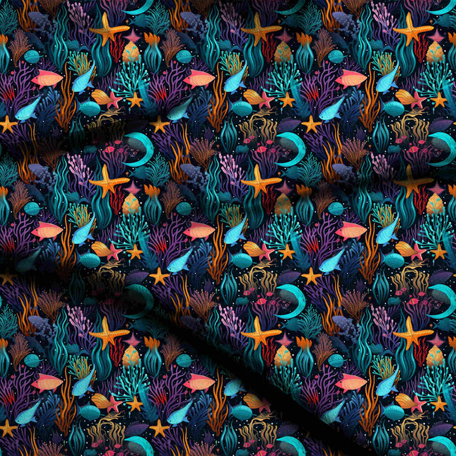 Teal Tropical Digital Print Fabric | Kaftan | Beach Wear | Poly Muslin Print - 1887