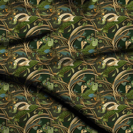 forest green floral digital print fabric texture — large scale closeup