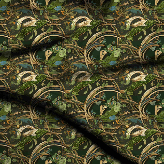 forest green floral digital print fabric texture — large scale closeup