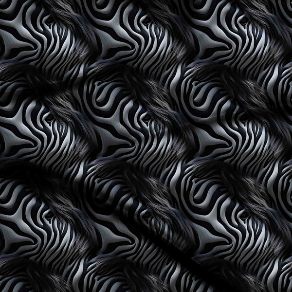 Charcoal Black Textured & Embossed Zebra Stripes Print Fabric