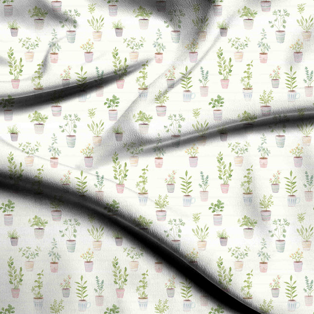 Ivory Cream Floral Digital Print Fabric | Casual Wear | Cottagecore | Watercolor Art | Poly Satin Print - 1779