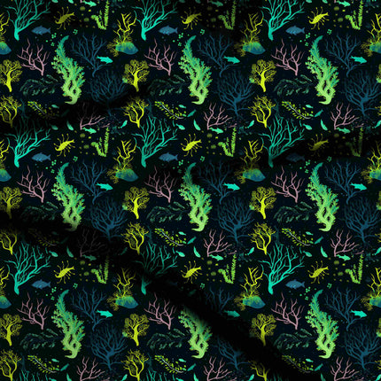 chartreuse tropical digital print fabric texture — medium scale closeup