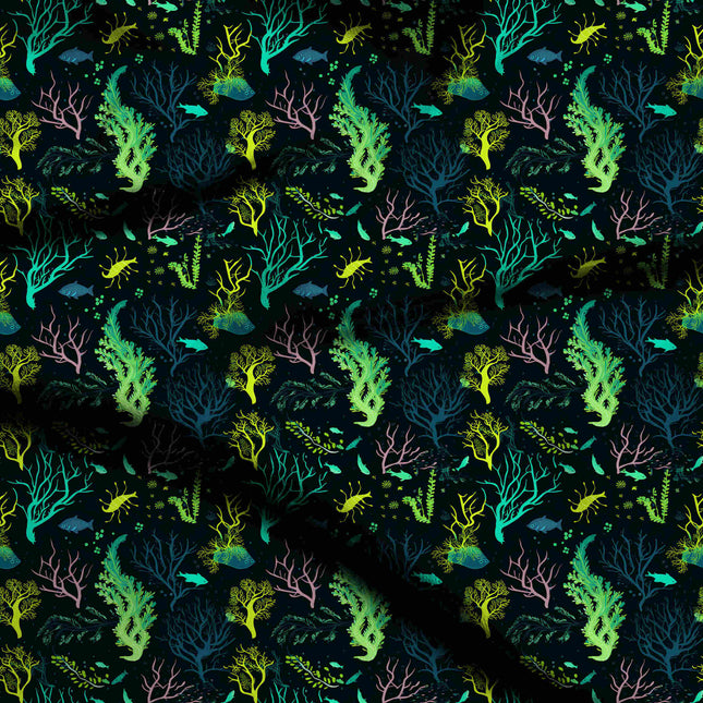 chartreuse tropical digital print fabric texture — medium scale closeup