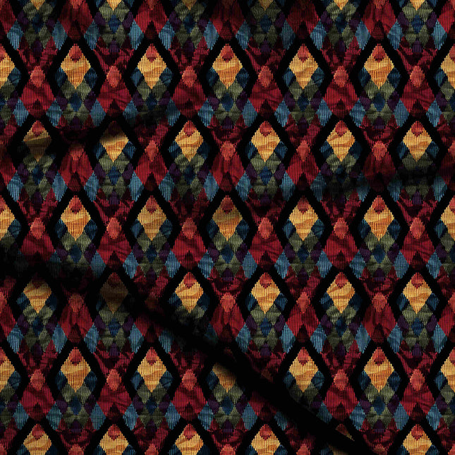 mustard yellow geometric digital print fabric texture — medium scale closeup