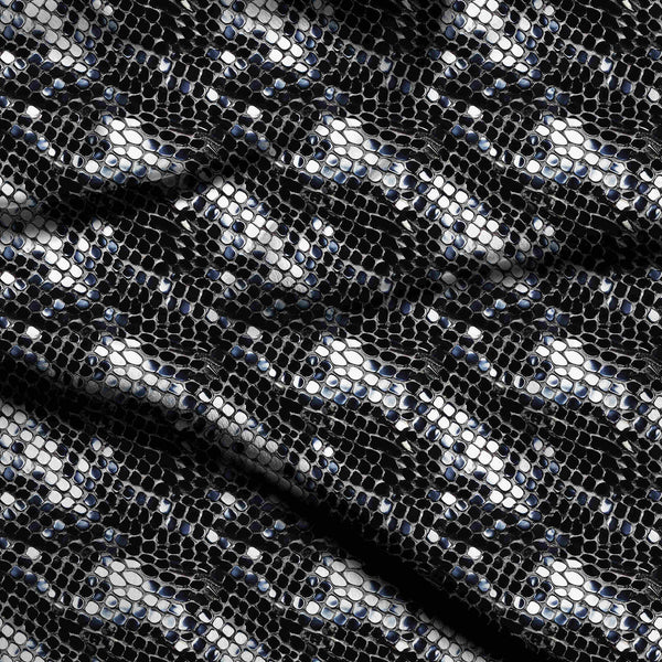 Jet Black High-contrast Metallic Snakeskin Print Fabric