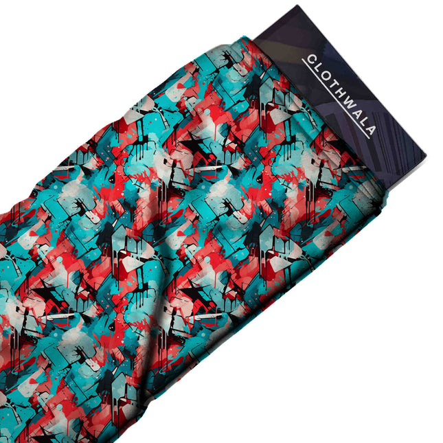 cyan abstract print fabric draped — skirt styling