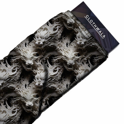 luminous white animal fabric detail — embossed finish digital print closeup