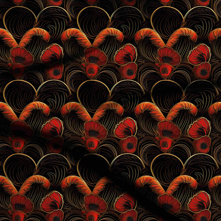 jet black floral digital print fabric texture — large scale closeup