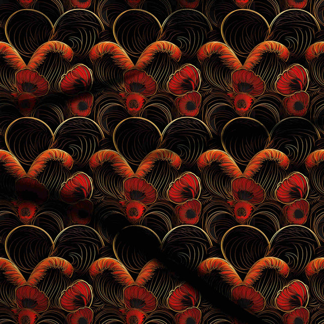 jet black floral digital print fabric texture — large scale closeup
