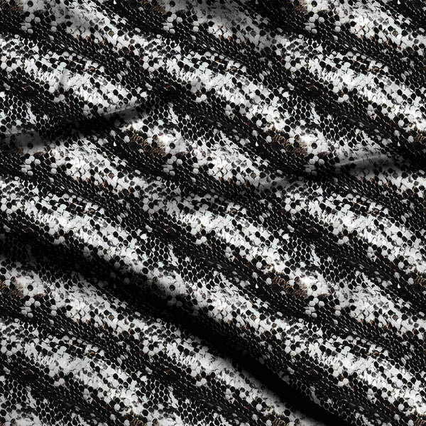 Silver Metallic Glossy Silver And Black Hyper-realistic Print Fabric