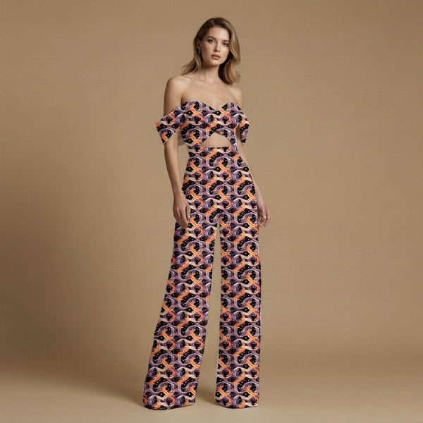 Charcoal Black Stylized koi fish amidst swirling Maxi Dress Fabric