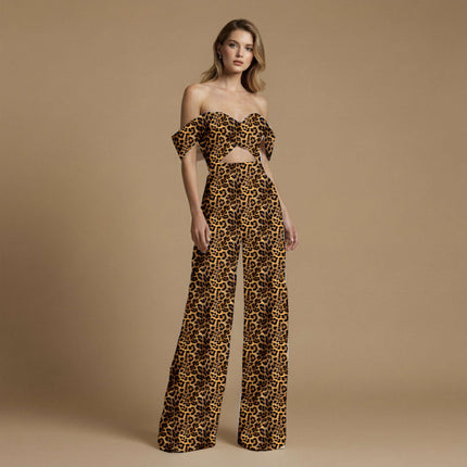 golden ochre animal all-over print pattern — large scale repeat layout