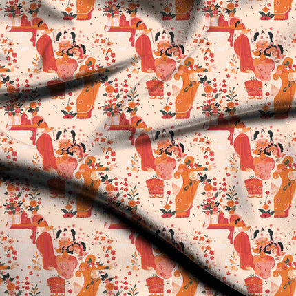 dusty rose floral digital print fabric texture — medium scale closeup