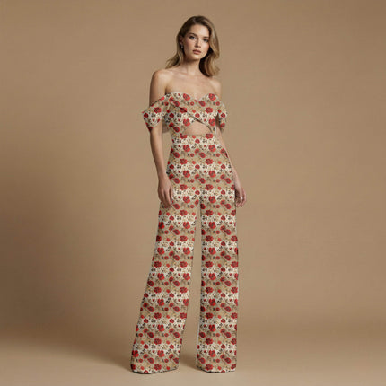 crimson red floral all-over print pattern — medium scale repeat layout