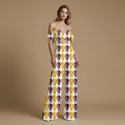 mustard yellow abstract all-over print pattern — large scale repeat layout