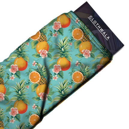 aqua blue tropical all-over print pattern — medium scale repeat layout