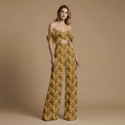 mustard yellow floral all-over print pattern — large scale repeat layout