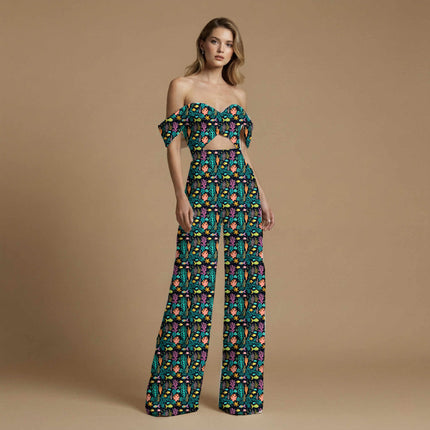 jet black tropical all-over print pattern — medium scale repeat layout