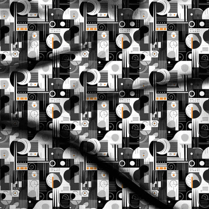 jet black geometric digital print fabric texture — medium scale closeup
