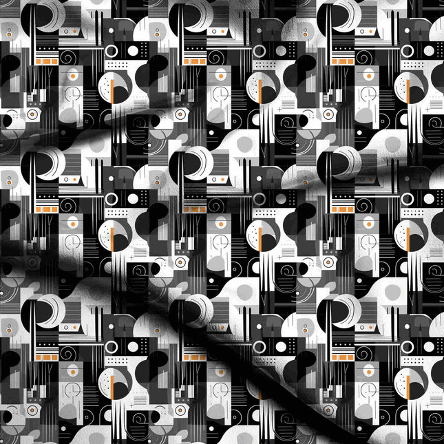 jet black geometric digital print fabric texture — medium scale closeup