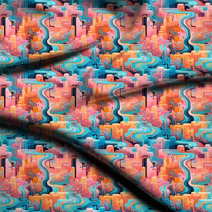 teal blue abstract digital print fabric texture — large scale closeup