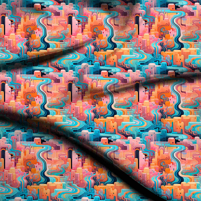teal blue abstract digital print fabric texture — large scale closeup