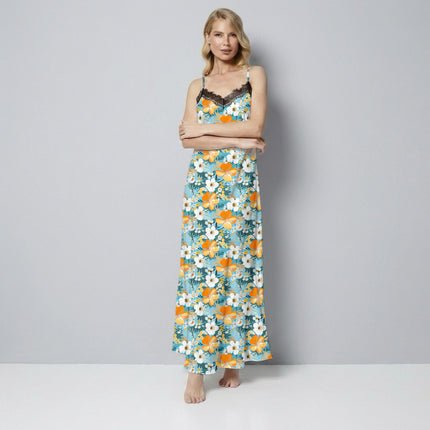 Sky Blue Floral Digital Print Fabric for Set | Festive Fusion Wear - Image 7