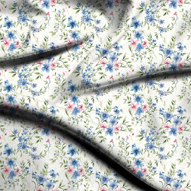Sky Blue Floral Digital Print Fabric | Kurti Dress Maxi | Summer Wear | Garden Party | Poly Rayon Print - 1781