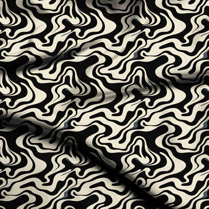 jet black abstract digital print fabric texture — large scale closeup