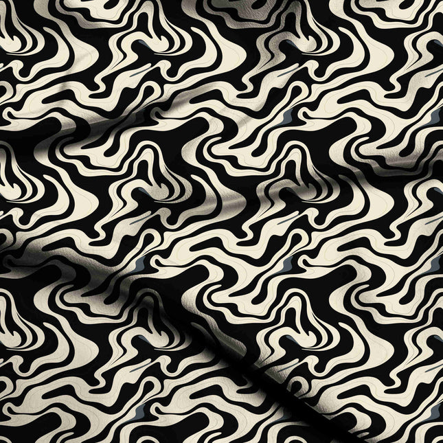 jet black abstract digital print fabric texture — large scale closeup