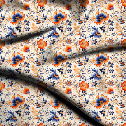 burnt orange floral fabric detail — textured finish digital print closeup
