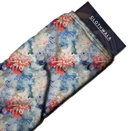 coral pink floral fabric detail — matte finish digital print closeup