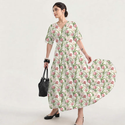 Dusty Rose Floral Digital Print Fabric for Bandgala | pastel garden party - Image 3
