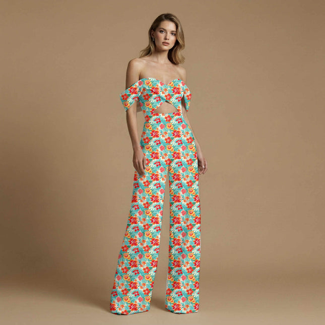 fiery red tropical print fabric draped — summer kurta styling