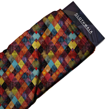 burnt sienna geometric all-over print pattern — medium scale repeat layout