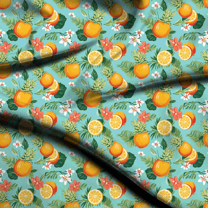tangerine orange tropical digital print fabric texture — medium scale closeup