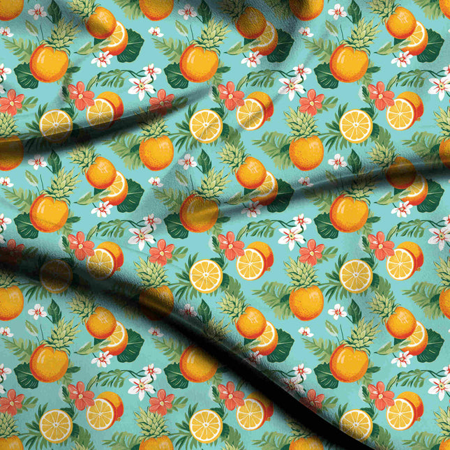 tangerine orange tropical digital print fabric texture — medium scale closeup
