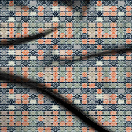 dusty rose geometric fabric detail — textured finish digital print closeup