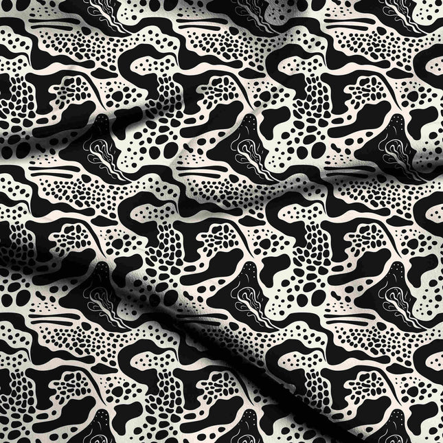 jet black abstract digital print fabric texture — medium scale closeup